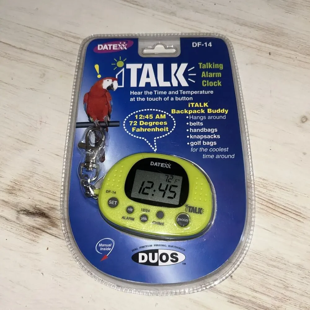 Datexx iTalk Talking Alarm Clock Time & Temperature DF-14 VTG 1999 NOS Y2K Rare